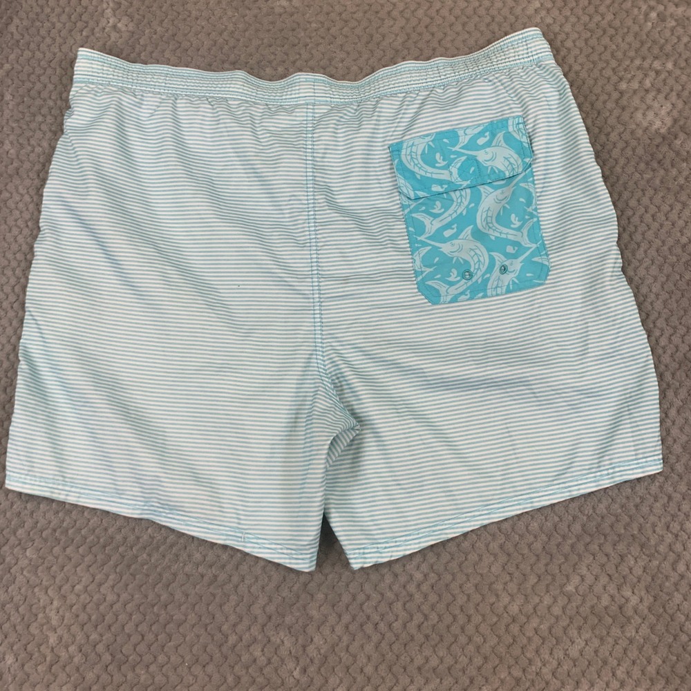 Vineyard Vines Mens XL Blue White Striped Swim Trunks Marlin Pocket Board Shorts - Picture 4 of 10